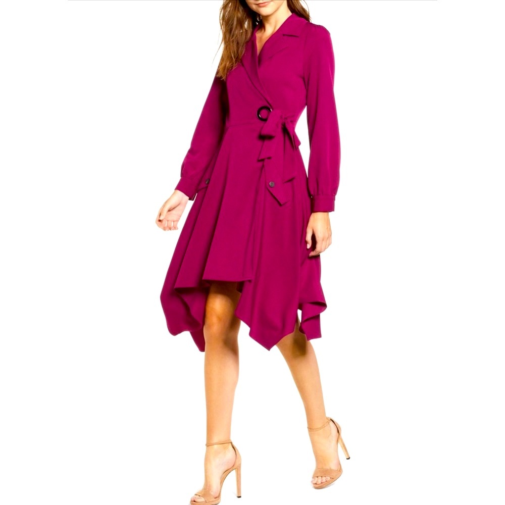 CHRISELLE LIM “Wren” Collared Magenta Trench Wrap Dress Worn ONCE Size Small